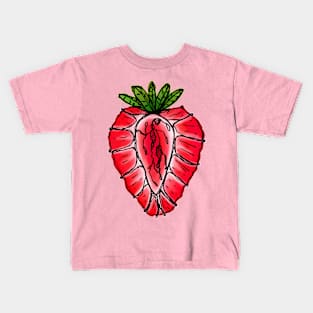 Dark and Gritty Strawberry Cross Section Kids T-Shirt